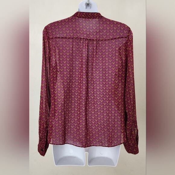 A.N.A Chevron Print Roll-tab Sleeve Blouse Size M - Picture 3 of 9